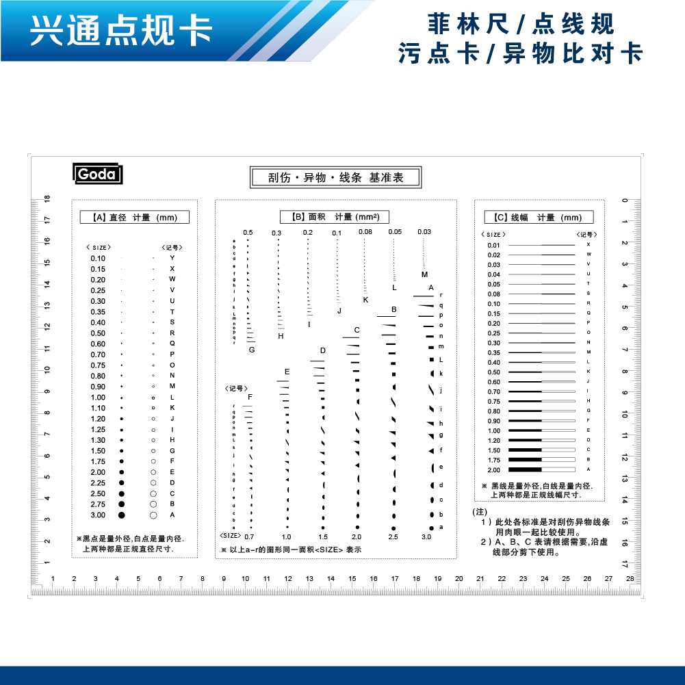 GODA stain card A4 standard dot line line Feilin ruler comparison card appearance inspection specification scratch foreign body card