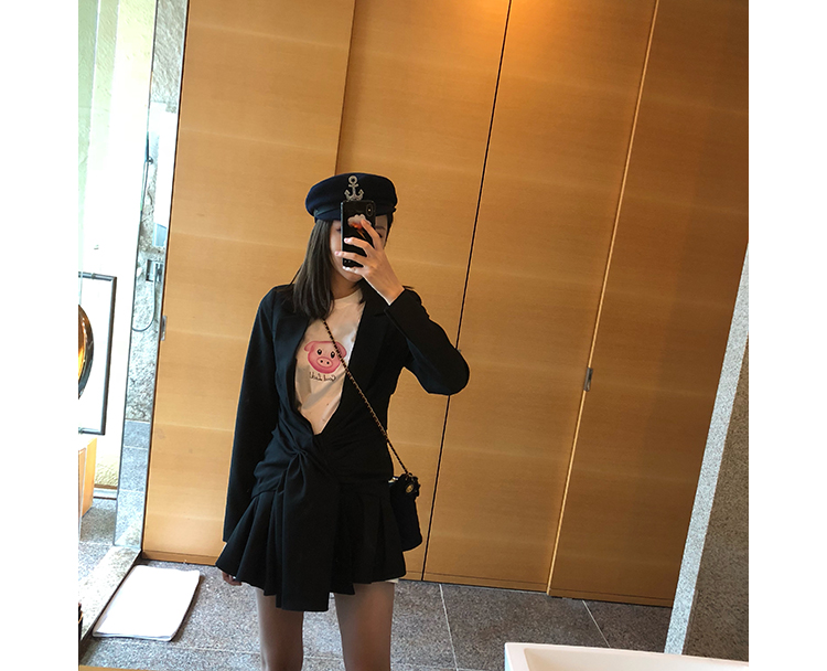 Hannelau đen toàn len giữa nữ phù hợp với trí tuệ giảm béo áo khoác thời trang váy mới áo khoác nữ cao cấp