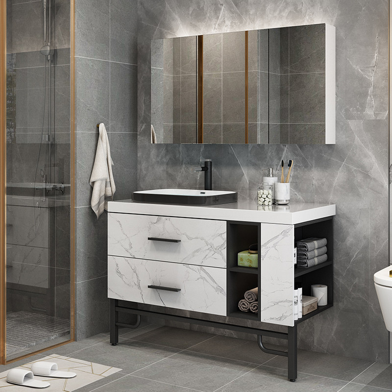 Light and luxurious bath cabinet noodle minimalist make-up room solid wood washing table wall-mounted bath cabinet washout washbasin customised