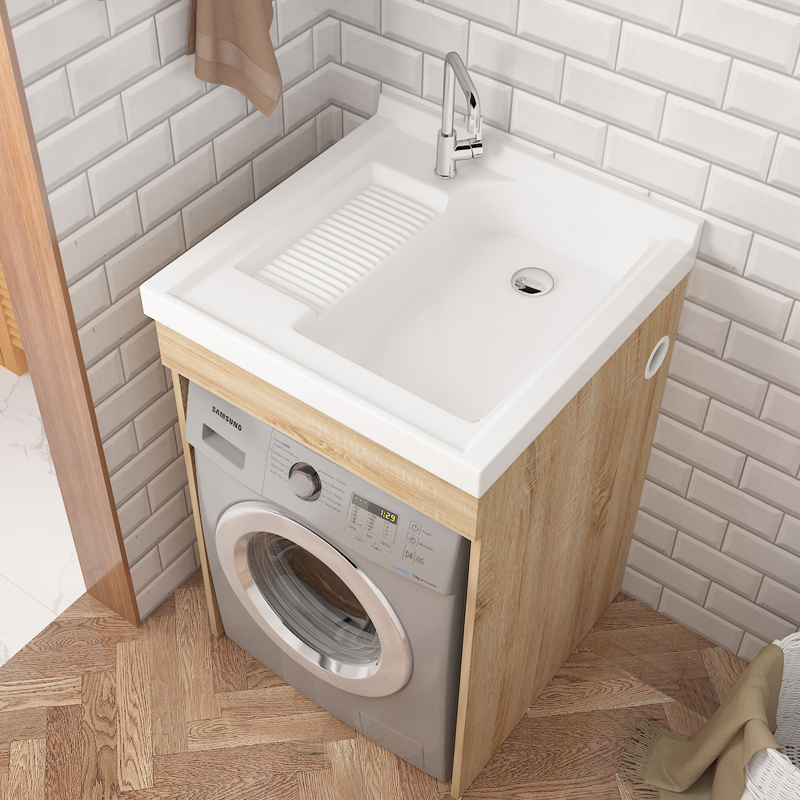 Small apartment can be customized washing machine cabinet balcony cabinet multi-layer solid wood bathroom cabinet combination laundry table laundry basin cabinet
