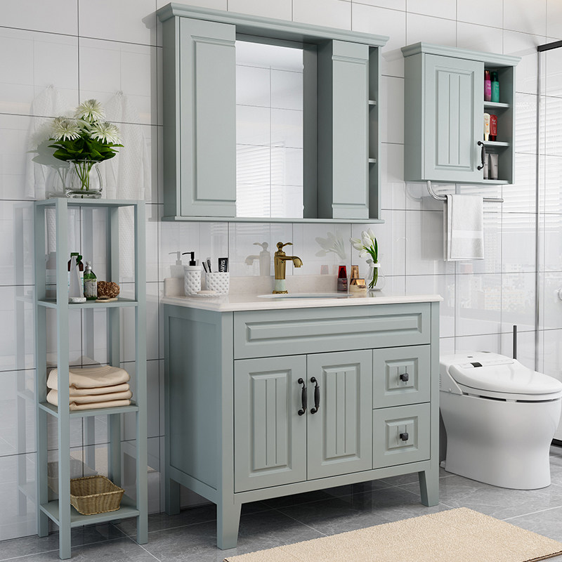 American cosmetic room floor-style bathroom cabinet oak wind mirror handwashing combination of luxury wood washing table marble