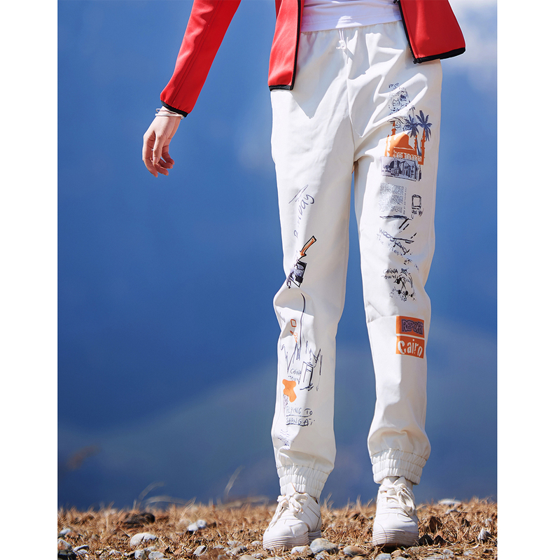 Zhuonives Outdoor Original Graffiti Print Quick-Drying Breathable Slightly Elastic Cuffed Casual Quick-Drying Long Pants for Women