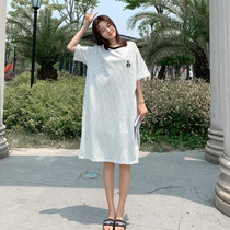 Pregnant Women summer short sleeve pregnant woman dress summer skirt summer long striped T-shirt knee long skirt tide mother