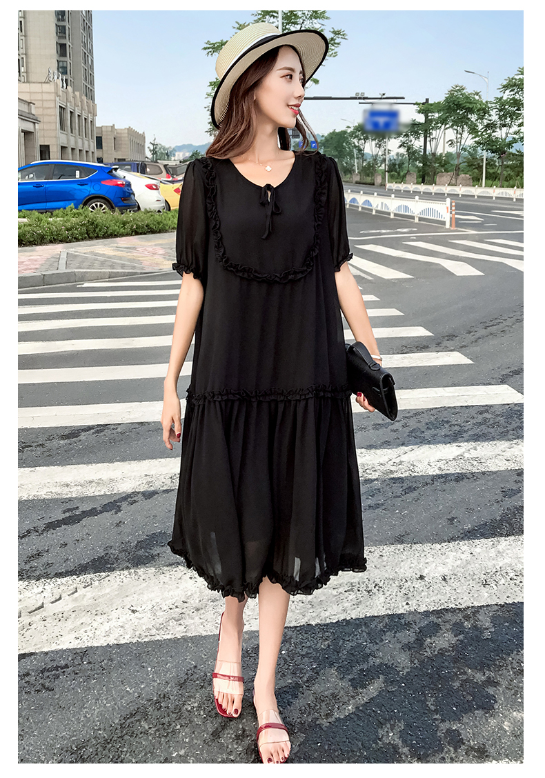 Váy bà bầu 2019 phiên bản Hàn Quốc mới của bà bầu mùa hè đầm lỏng thời trang giản dị tay ngắn voan công sở váy dài - Áo thai sản áo váy cho bà bầu