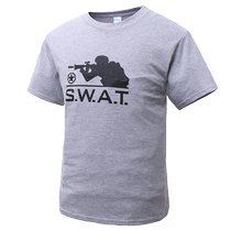 Military fan printed black round neck pure cotton short-sleeved mens and womens t-shirt breathable Swat theme