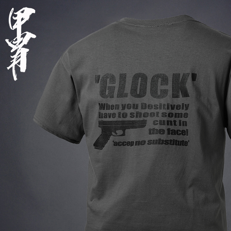 Summer New Pink Glock firearm themed printed short sleeve T-shirt Army fan tactics Hard short hard Han Men's clothes-Taobao