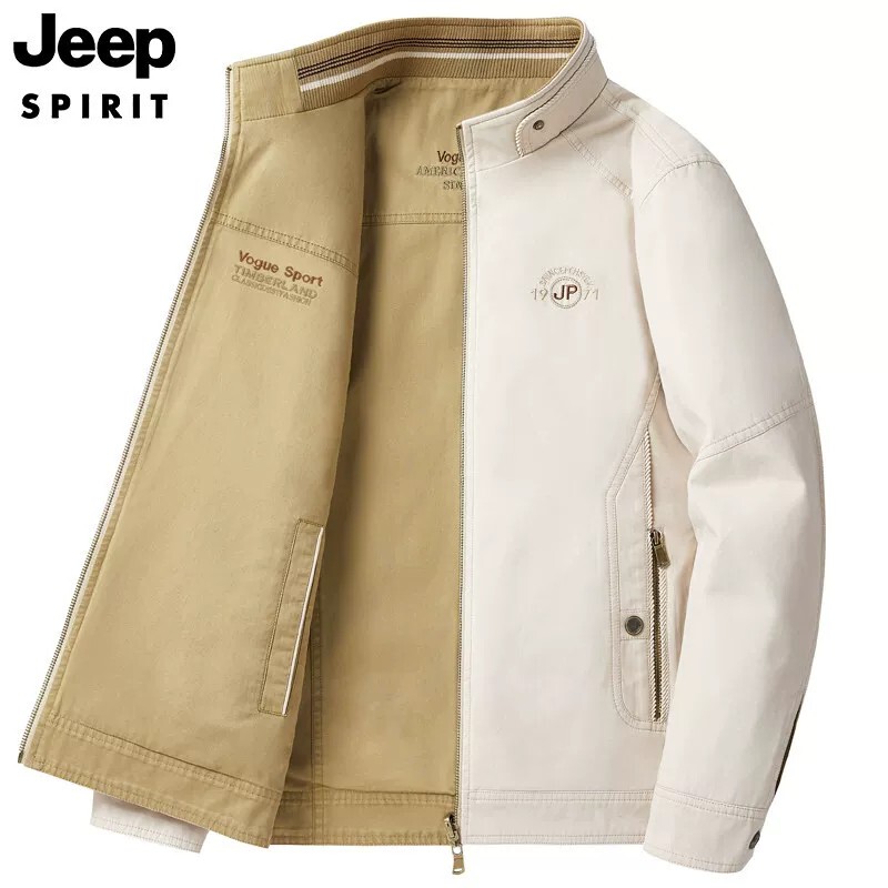 Jeep Stand-Up Collar Jacket for Men, Spring and Autumn Style, Pure Cotton, Reversible, Loose Casual Top, Dad's Style, Reversible Jacket Jeep Stand-Up Collar Jacket for Men, Spring and Autumn Style, Pure Cotton, Reversible, Loose Casual Top, Dad's Style, Reversible Jacket