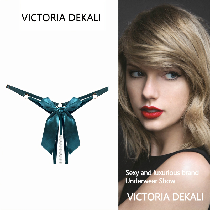 Rose Vava Sexy Thong Adjustable Waist Embroidered Pearl T-Back Low-Rise Seamless Hollow-Out Panties