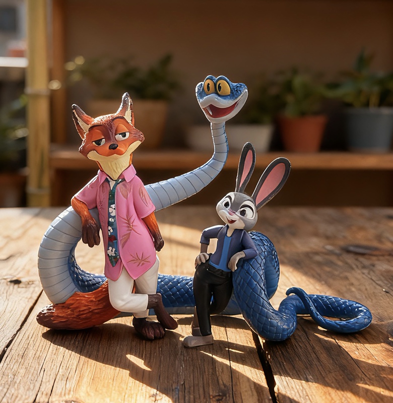 Judy and Nick Zootopia Movie Merchandise Figurines Rabbit Snake Zodiac Anime Car Decorations
