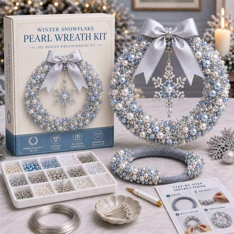 New DIY Christmas Pearl Wreath Kit Handmade Beaded Holiday Decoration Wreath