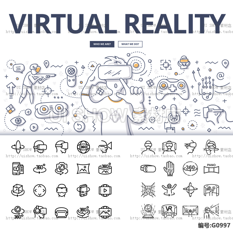 虚拟现实VR眼镜人物体验游戏图标360度场景网页bannerUI矢量素材