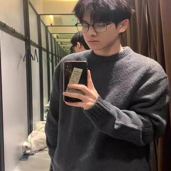 Dark gray crew neck sweater for men winter japanese style Dark gray crew neck sweater for men winter japanese style