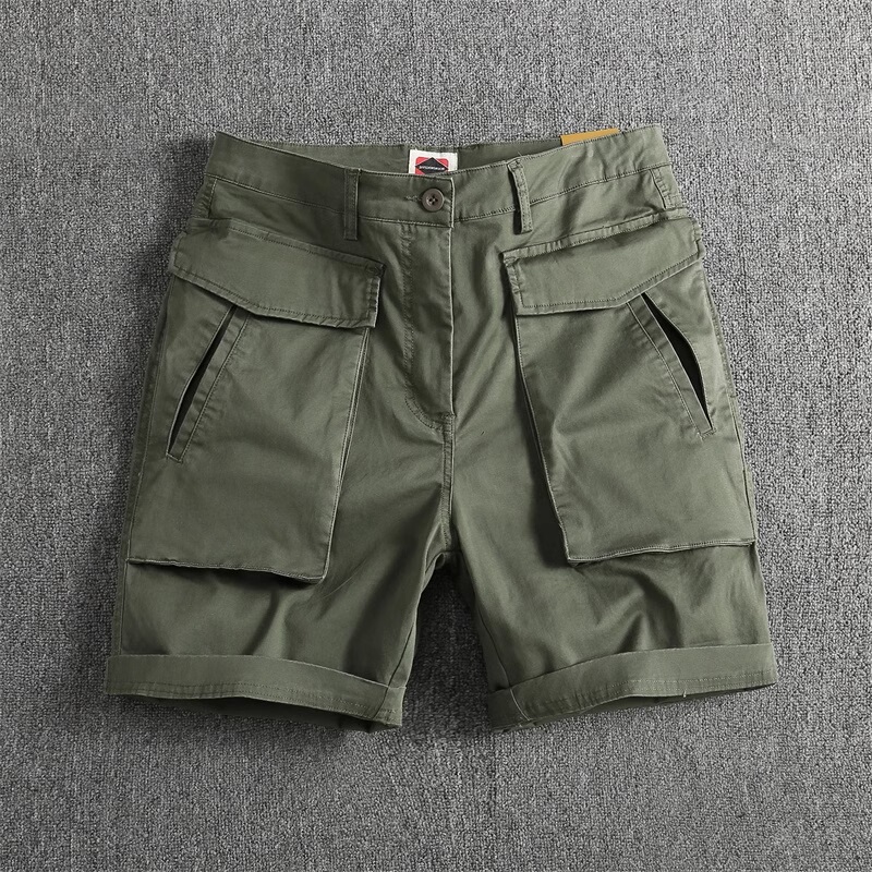 Summer American-Style Multi-Pocket Stretch Cargo Shorts for Men, Trendy Brand ins Shawn Yue Loose Casual 4-Quarter Pants, Mid-Length Pants