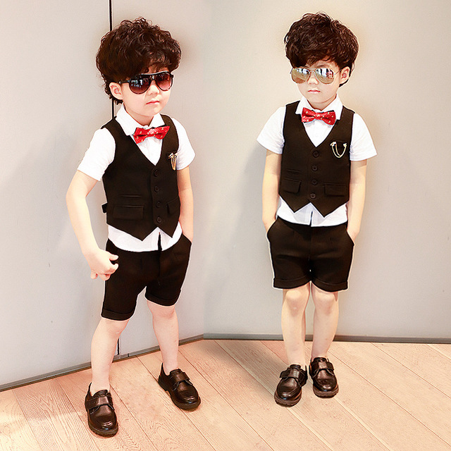 Boy's small host dress suit summer children's short sleeve suit boy piano show clothing show