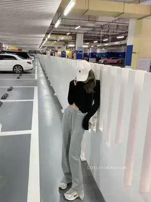 LDTJ high fixed casual pants women's 2021 autumn new gray high waisted knitted straight loose mop pants trousers