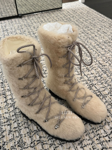 LDTJ high-end winter ski strap sheep genuine fur plus velvet warm thick heel thick-soled boots for women