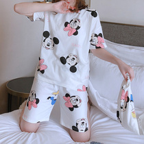 Sleepwear Lady Summer Pure Cotton Short Sleeves Two Sets Cartoon Cute Day Ensemble Big Code Plus Fat Enlarge Fat Mm Home Suit Suit