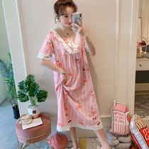 Sleepwear Woman Summer Sleeping Dress Sweet And Cute Flak Princess Wind Big Code Loose Fat Mm Pregnant Woman Pure Cotton Dresses Thin