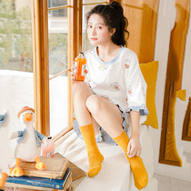 Sleepwear Lady Summer Pure Cotton Cute Day Ensemble Sweet Princess Wind Short Sleeve Head Big Yard home Casual Two Suits