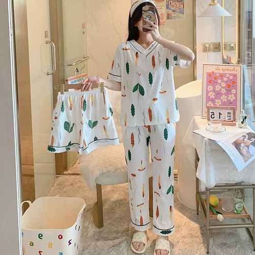 Штаны, хлопковая осенняя летняя пижама, короткий рукав, 3 предмета, 2024 года