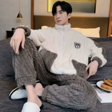 Мужская коралловая бархатная демисезонная мультяшная утепленная фланелевая пижама с молнией