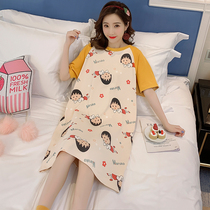 2020 New Short Sleeve Sleeping Dress Woman Summer Pure Cotton Cartoon Cute Big Code Sleeping Dress Summer Fat Mm Pregnant Woman Skirt Summer