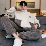 Мужская коралловая бархатная демисезонная мультяшная утепленная фланелевая пижама с молнией