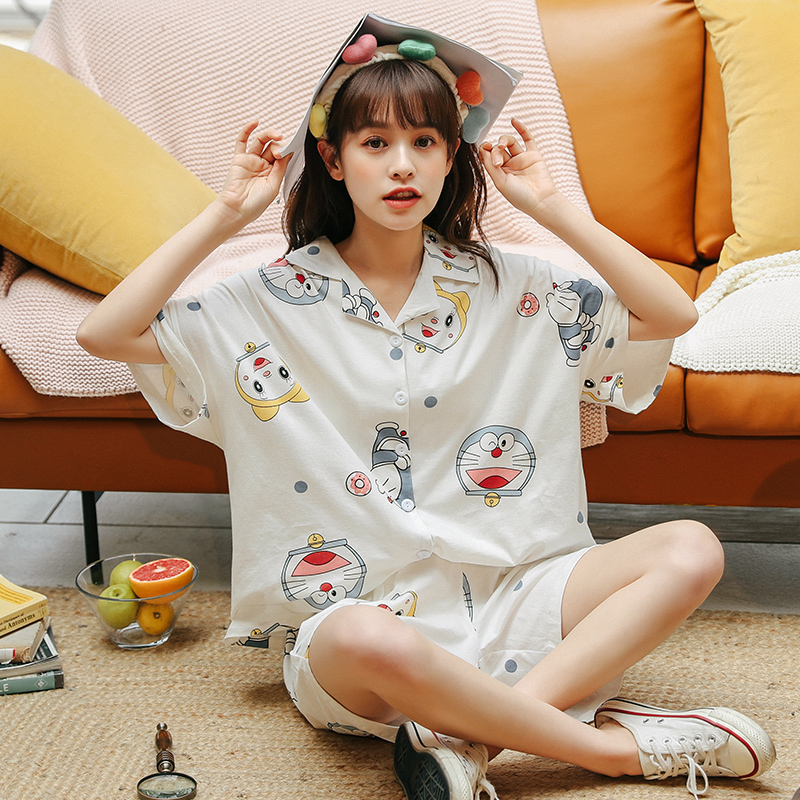 2020 New Sleepwear Women Summer Pure Cotton Cartoon Cute days Ins Wind student Home Clothing Women Can Go Out For Leisure