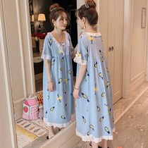 Sleeping Skirt Woman Summer Long with Knee Pure Cotton Cute Pineapple Princess Wind Big Code Fat Mm Pregnant Woman Sleepwear Dresses Summer