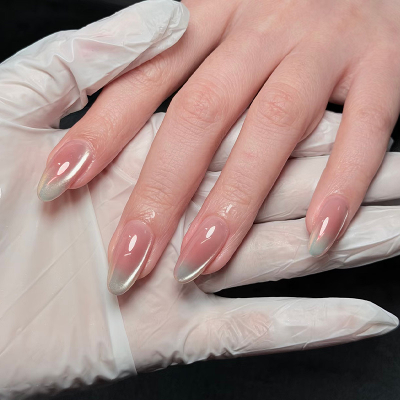 Handmade Aurora Pink Nail Art Blush Cat Eye Wearable Nails Medium Short Style 2026 New Model High-End Light Luxury Spring Bride