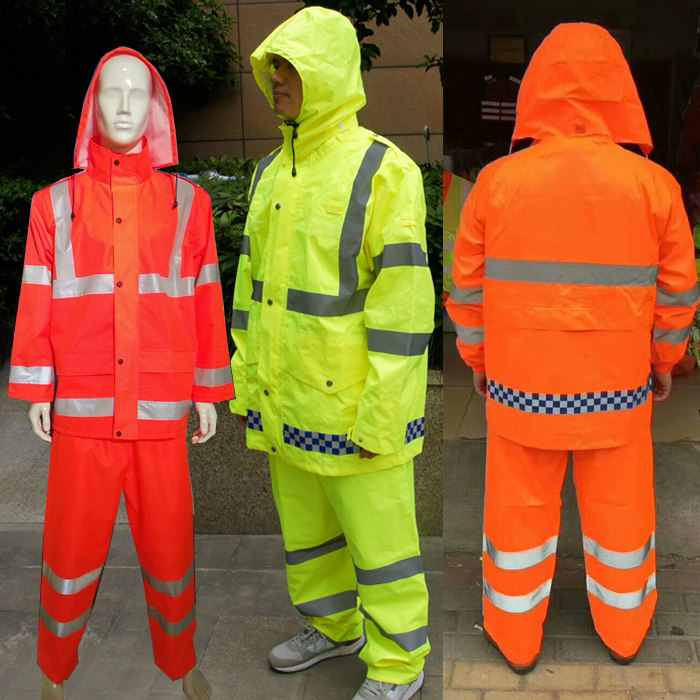 Highway Municipal Maintenance of Sanitation Rescue Emergency Traffic Safety Workwear Fluorescent Yellow Reflector Rainjacket Set