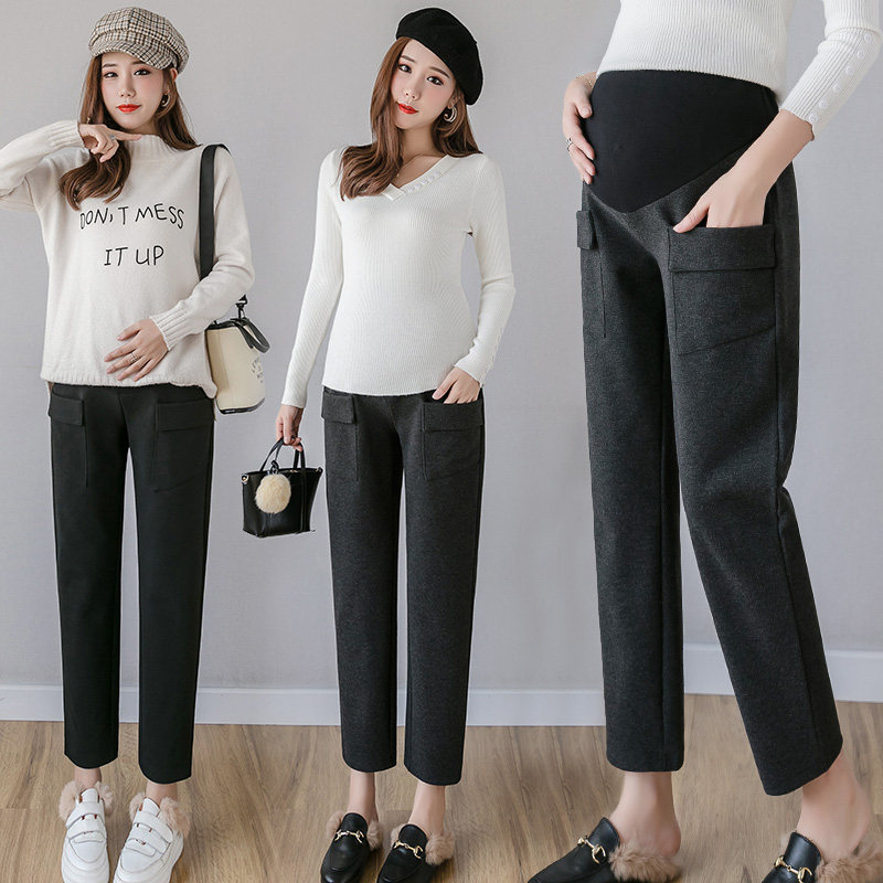 Pregnant women's pants spring and autumn outside wearing hairy Harlan pants autumn casual loose nine-point pants autumn and winter pregnant women's underwear
