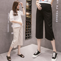 Pregnant women pants summer new large size loose wide leg pants summer wear thin linen straight tube pregnant women Capri pants