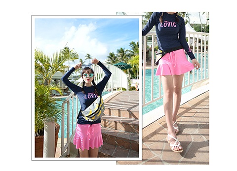 Đồ bơi nữ mới chia góc phẳng váy dễ thương hai mảnh thon dài tay chống đập bikini 2 mảnh màu đen
