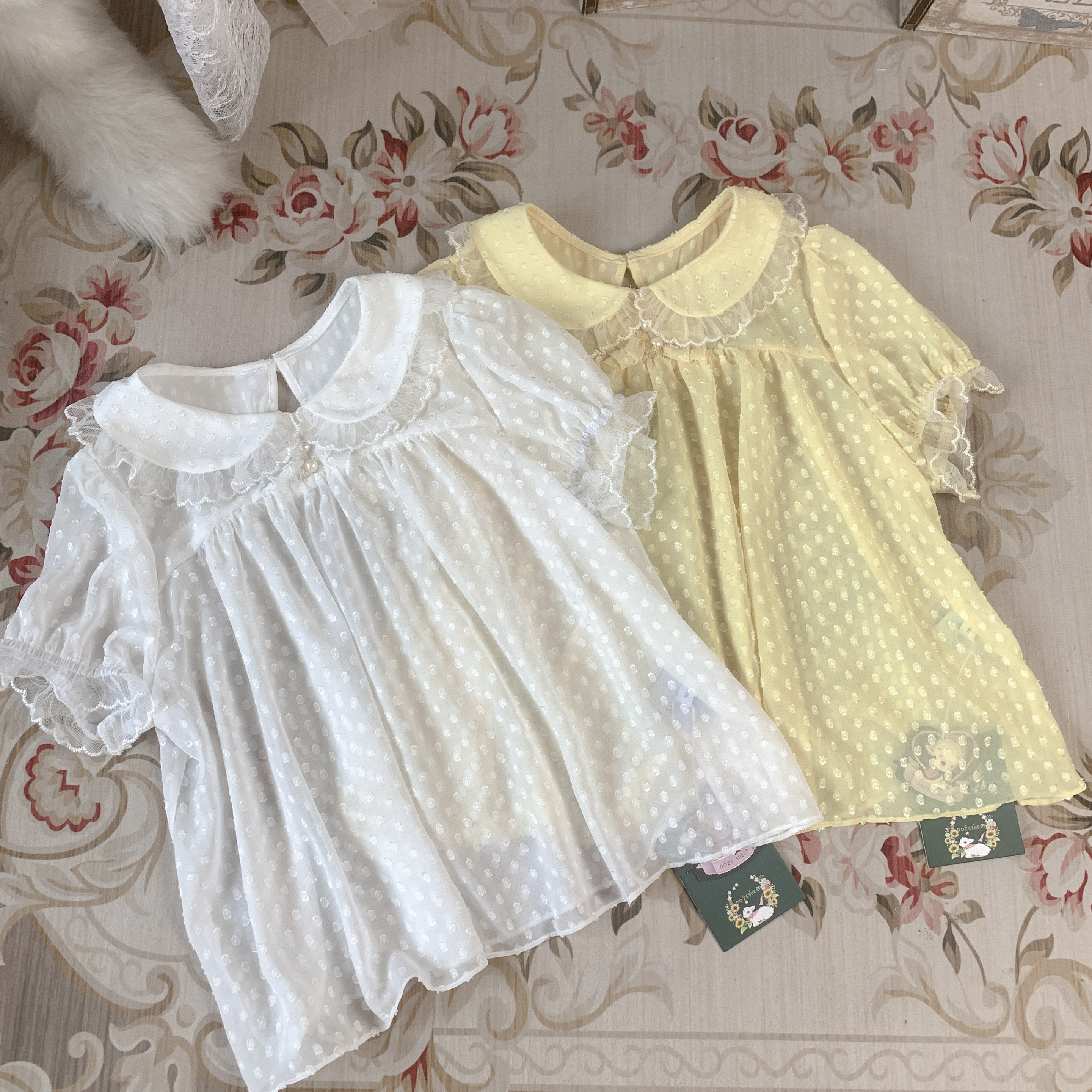 (spot for reservation, etc.) dolls collar mini short sleeve snowspun (semi-overdraft) shirt inner lap