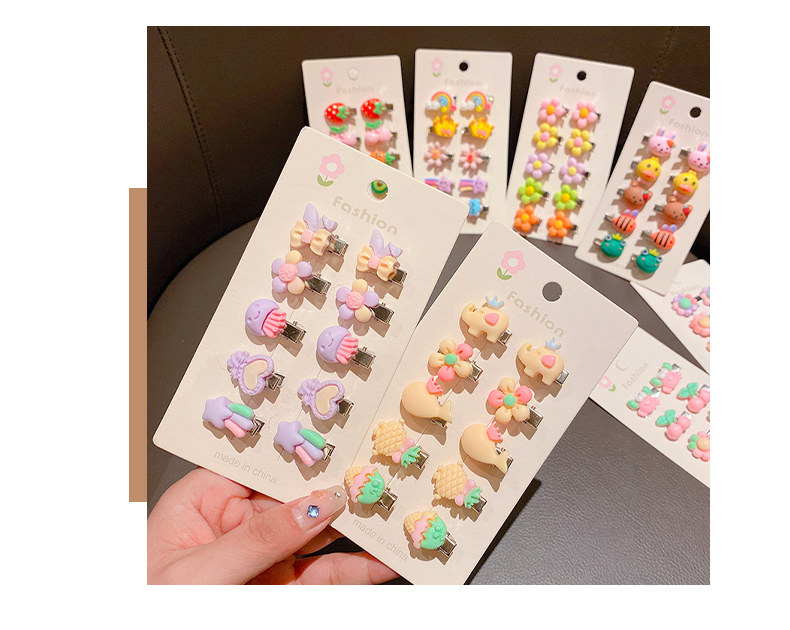 Girl'S Gender Cute Cartoon Resin Hair Clip 10 Pieces