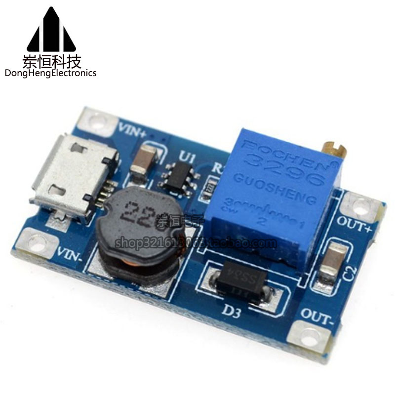 MT3608 DC-DC2A boost board module input voltage 2-24V liter 5 9 12 -28V adjustable lead