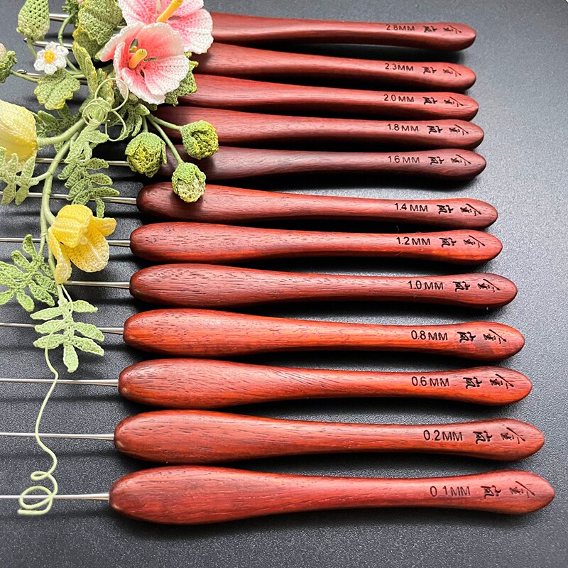 Jinlan Crochet Hook with Red Sandalwood Handle, Best-Selling Model, Full Set for Home Use, Upgraded Version, Micro Hook for Knitting Yarn and Sweaters, Non-Slip Weaving