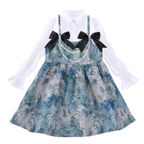 Girl Spring Dress Dress Dress 2024 New Childrens Shirt Spring Autumn Money Suit Foreign Air Girl Spring Pendant With Skirt