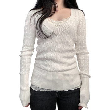 Ancient hot girl twist texture v-neck slim sweater