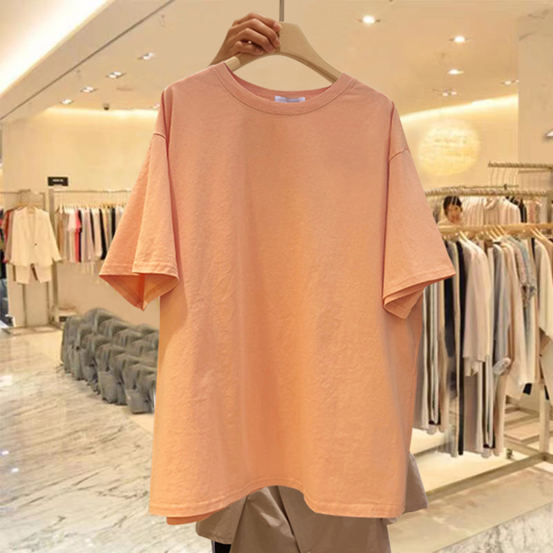 Summer Mid-Length Orange T-Shirt for Women 2024 New Korean Style Loose Pure Cotton Plus Size Solid Color Top ins Trendy Summer Mid-Length Orange T-Shirt for Women 2024 New Korean Style Loose Pure Cotton Plus Size Solid Color Top ins Trendy