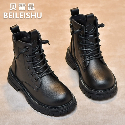 Martens, черные флисовые детские короткие сапоги для мальчиков, ботинки, осенние, тренд сезона