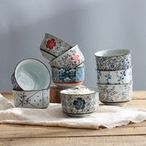 10-pack household bowl combination Underglaze color ceramic Japanese tableware 4 25-inch rice bowl small soup bowl set