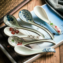Creative Japanese ceramic spoon Eating spoon Rice spoon soup bowl spoon Household two-needle soup spoon small handle curved spoon