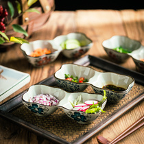 Creative double grid plate Japanese ceramic plate Restaurant side dishes Snack plate ingredients plate household dumpling vinegar plate Sauce plate
