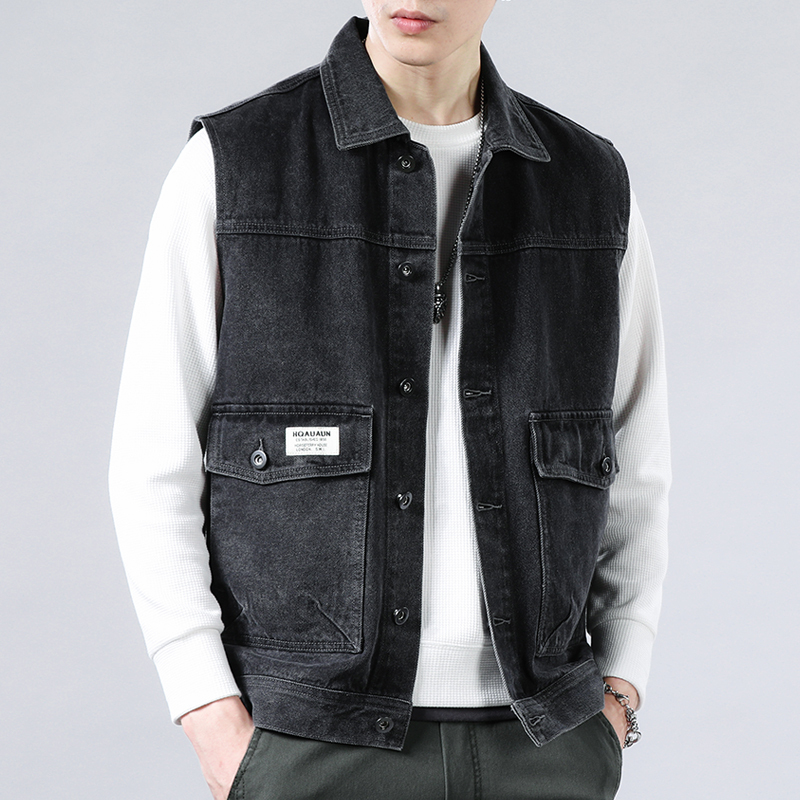 Spring Motorcycle Denim Vest for Men, Loose Fit, Spring and Autumn Style Denim Jacket, Men's Retro Vest, Sleeveless Trendy Vest