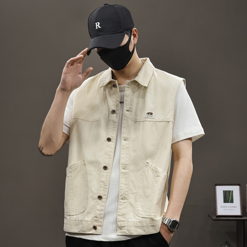 Spring and Autumn New Style Pure Cotton Casual Vest for Men, Loose Workwear Vest, Sleeveless Men's Lightweight Vest Jacket