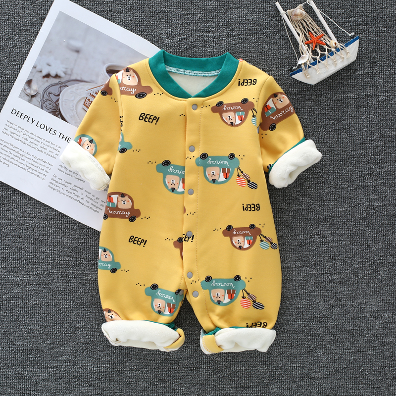 Baby plus fleece one-piece thickening men and women baby warm romper long-sleeved pajamas newborn baby clothes autumn and winter clothes