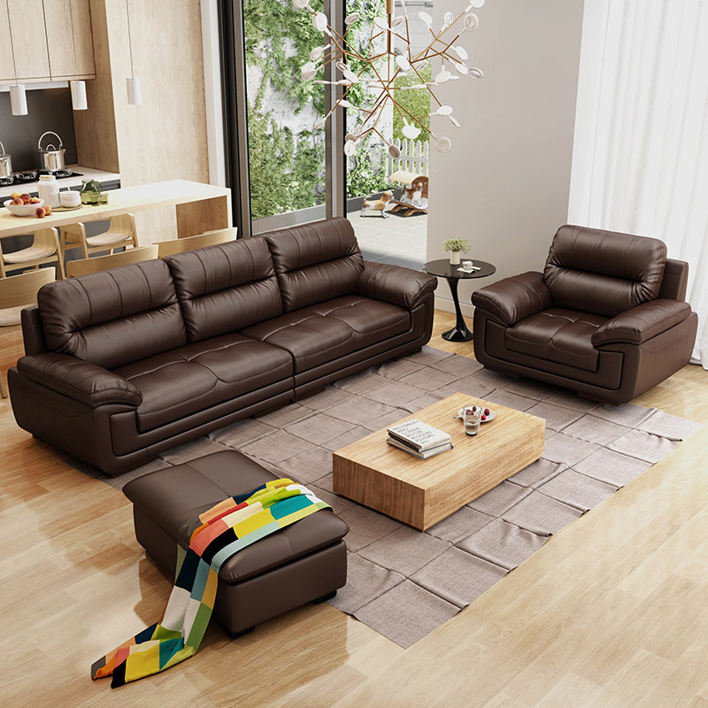 Real Leather Sofa Leisure small family Type Three Living room Four places Straight Row Custom Office Modern Minima Headlayer Cow Leather