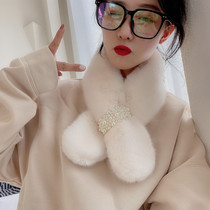 Rosex Tangk Winter Plush Scarf Woman Pearl Cross neck and neck Han version cute 100 hitch rabbit fur scarf